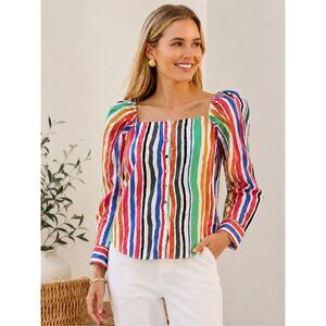 Rochelle Behrens NWT Multicolor Stripe Square Neck Blouse | Tuckernuck Coastal C